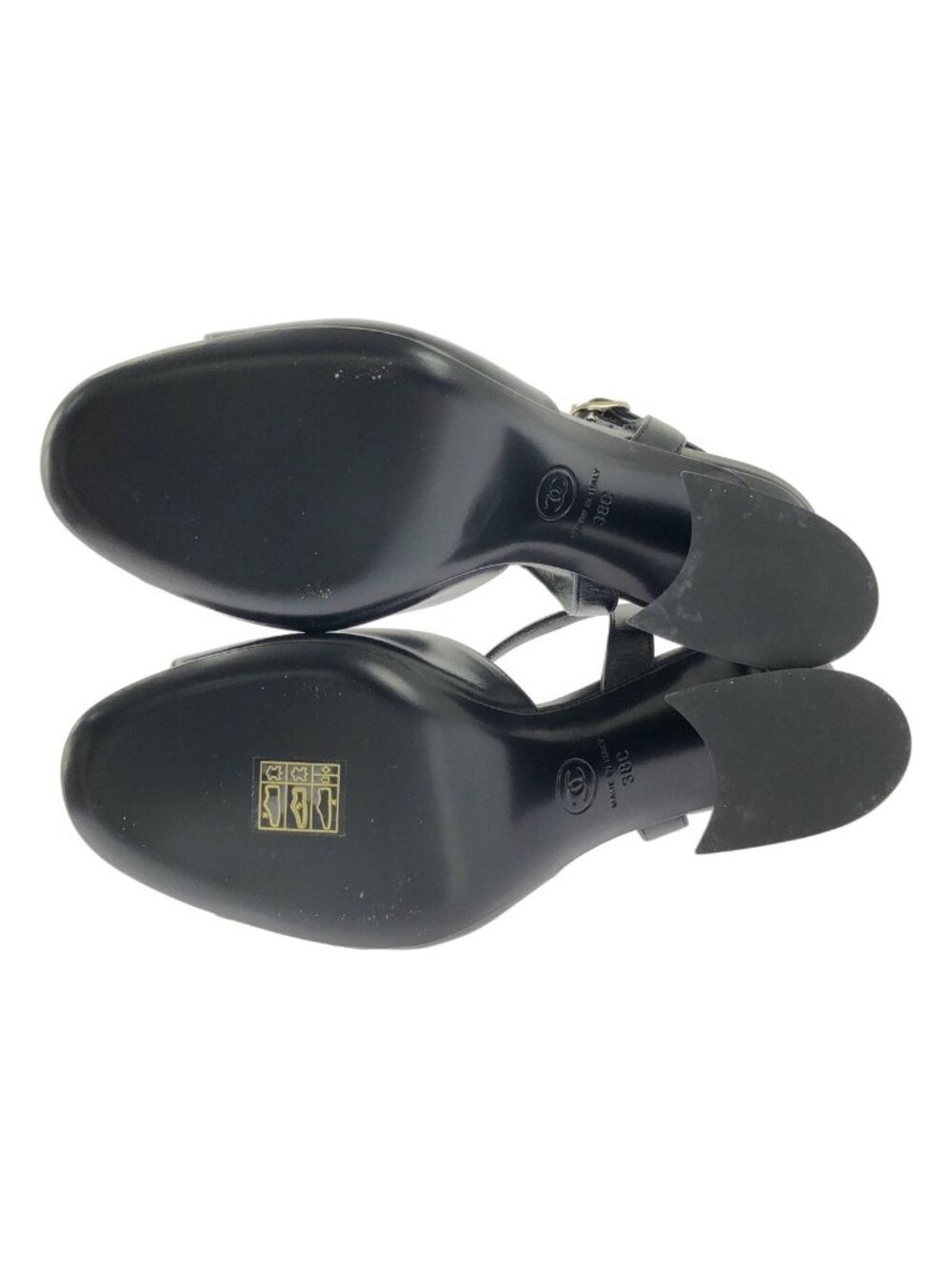 Chanel Leather CC Logo Heels Sandals 38c Black - Picture 5 of 7